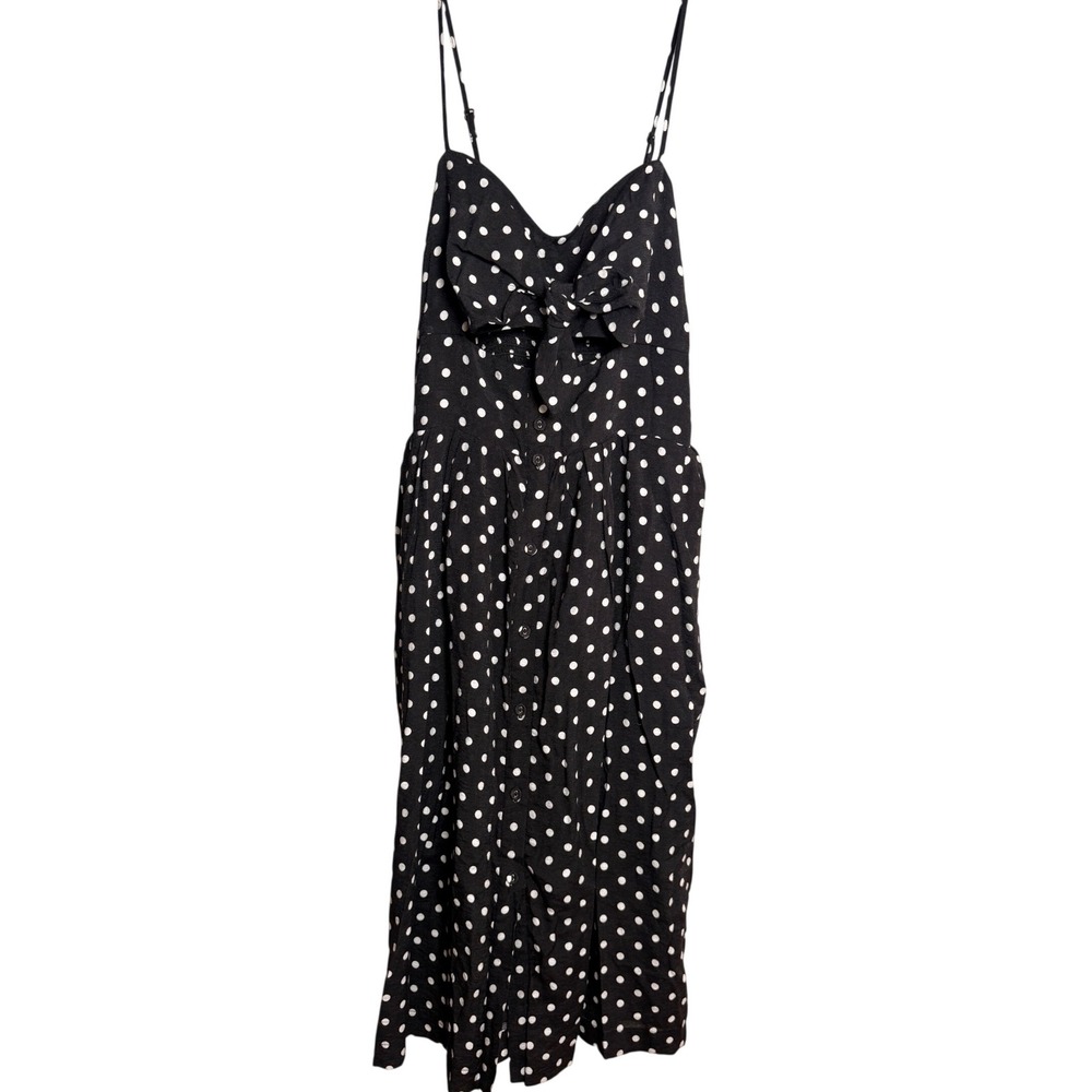 Xhilaration Polka Dot Dress Womens M Black Rayon Nylon Sun Dress Midi Retro - Picture 1 of 8